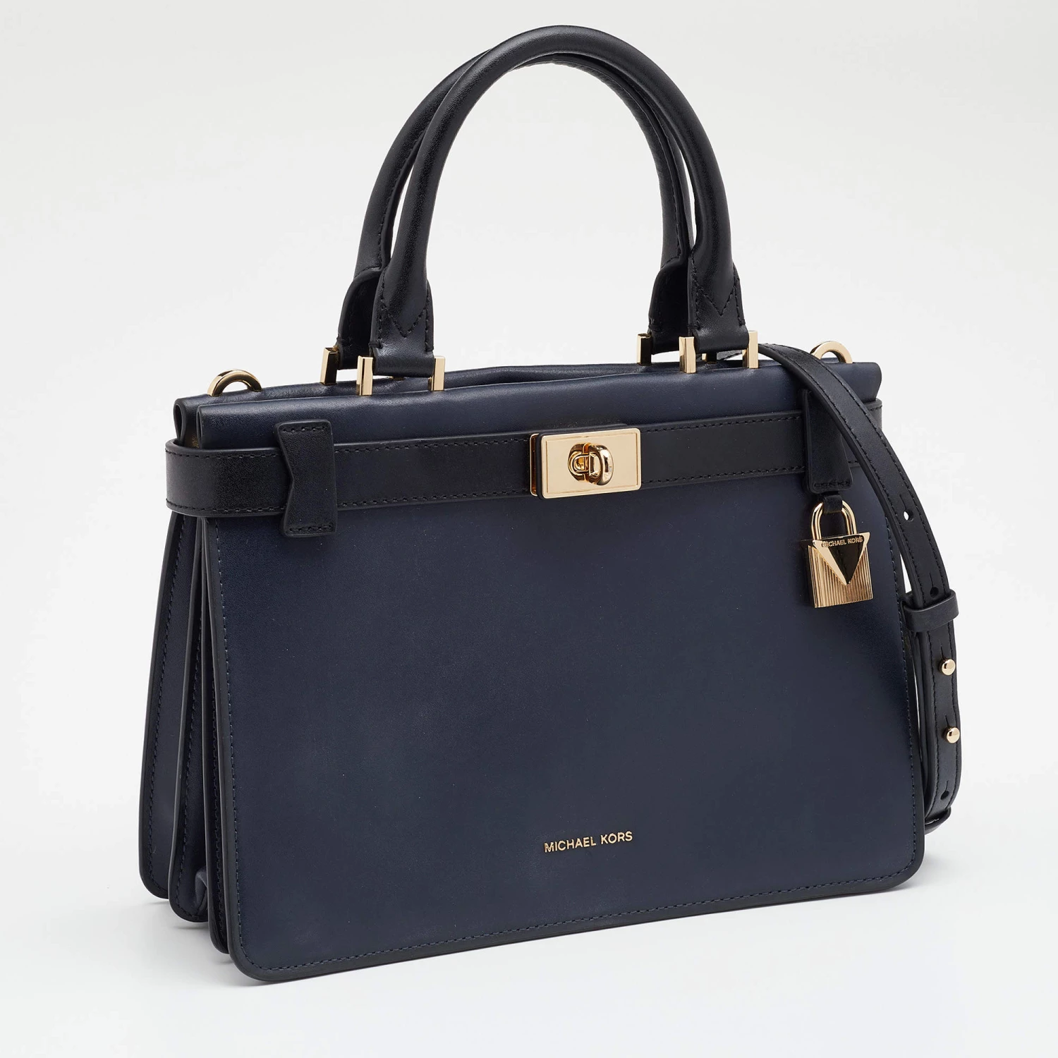 Michael Kors Navy Blue/Black Leather Small Tatiana Satchel For Women - Image 3