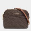 Michael Kors Brown Signature Coated Canvas Jet Set Dome Crossbody Bag For Women