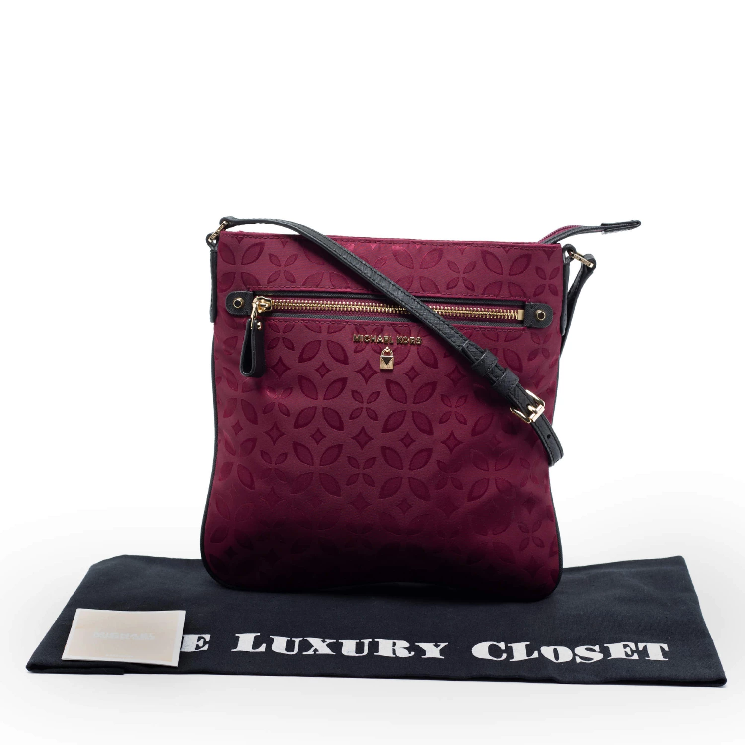 Michael Kors Plum Floral Nylon Large Kelsey Messenger Bag For Women - Image 9
