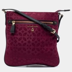 Michael Kors Plum Floral Nylon Large Kelsey Messenger Bag For Women