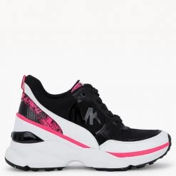 Michael Kors Black Leather And Textile Mickey Elevated Trainer Sneakers Size EU 40 For Women