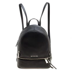 Michael Kors Black Leather Medium Reazip Backpack For Women