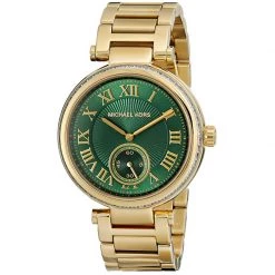 Michael Kors Green Yellow Gold Plated Steel Skylar MK6065 Women's Wristwatch 41MM For Women