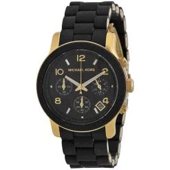 Michael Kors Black PVC And Yellow Gold Plated Steel Runway MK5191 Women's Wristwatch 38MM For Women