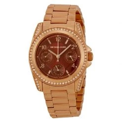 Michael Kors Red Gold-Plated Stainless Steel Crystal Mini Blair MK6092 Women's Wristwatch 33MM For Women