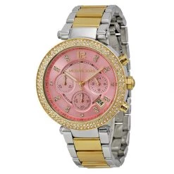 Michael Kors Pink Silver And Gold-Plated Stainless Steel Parker MK6140 Women's Wristwatch 39MM For Women