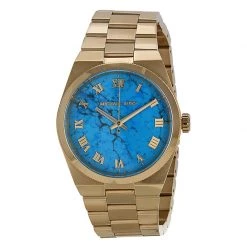 Michael Kors Blue Gold-Plated Stainless Steel Channing MK5894 Women's Wristwatch 38MM For Women
