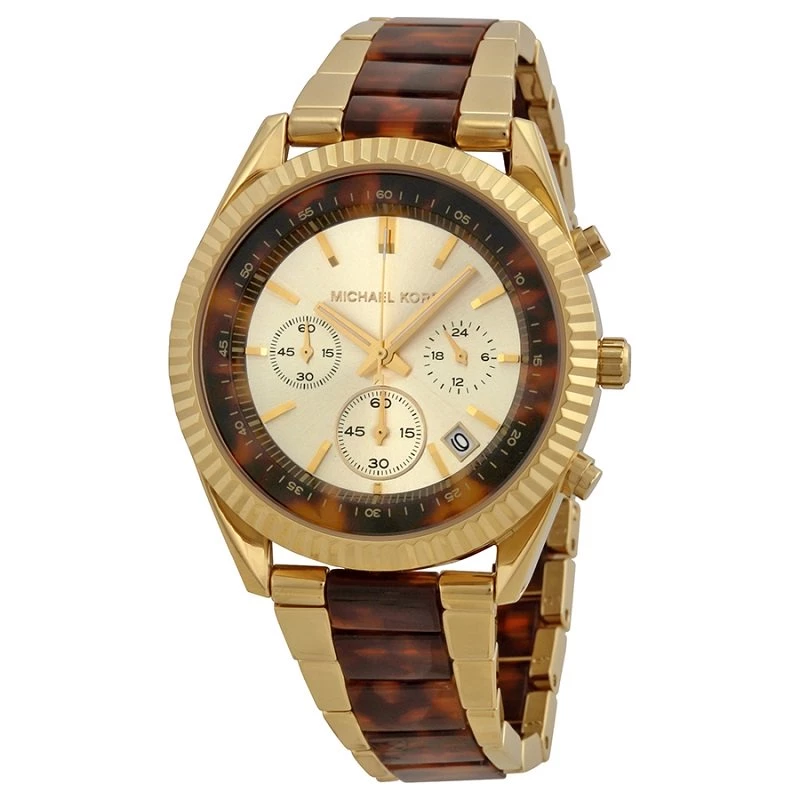 Michael Kors Champagne And Brown Gold-Plated Stainless Steel Clarkson MK5963 Women's Wristwatch 41MM For Women
