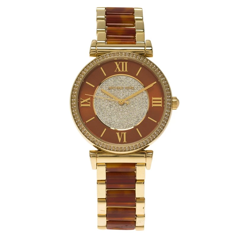 Michael Kors Brown Gold-Plated Stainless Steel Crystal MK3411 Women's Wristwatch 38MM For Women