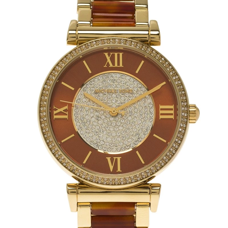 Michael Kors Brown Gold-Plated Stainless Steel Crystal MK3411 Women's Wristwatch 38MM For Women - Image 3