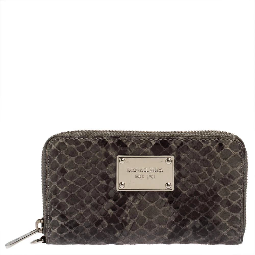 Michael Kors Grey Python Embossed Leather Multi Function Wristlet Phone Case For Women