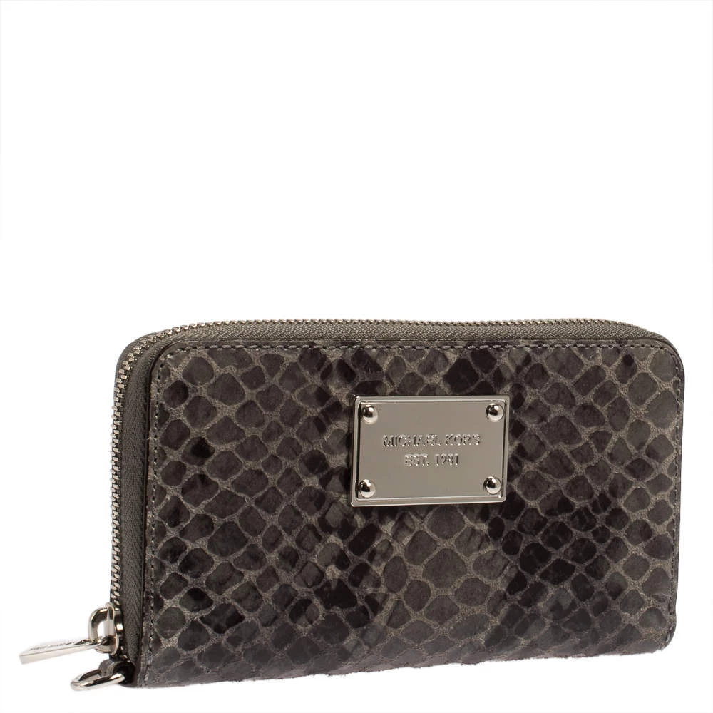 Michael Kors Grey Python Embossed Leather Multi Function Wristlet Phone Case For Women - Image 3