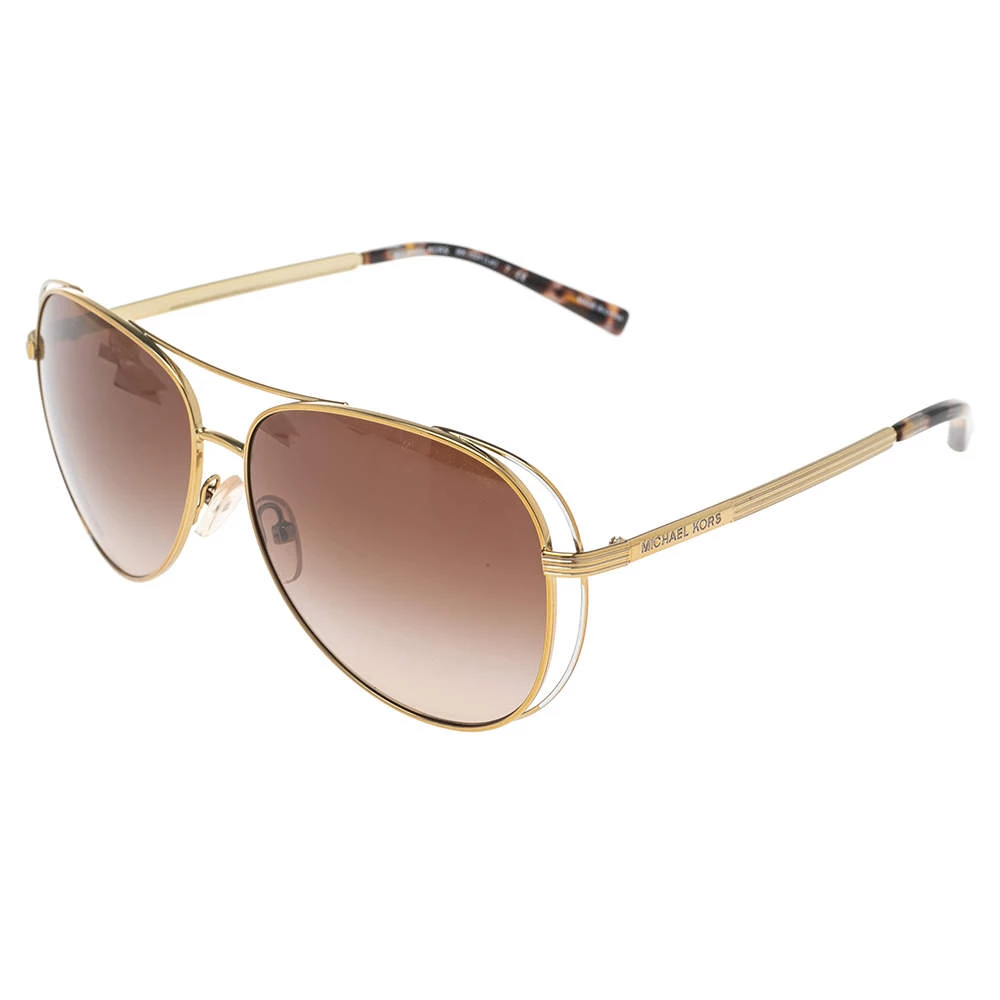 Michael Kors Gold Tone/Brown Gradient 119113 Aviator Sunglasses For Women - Image 3