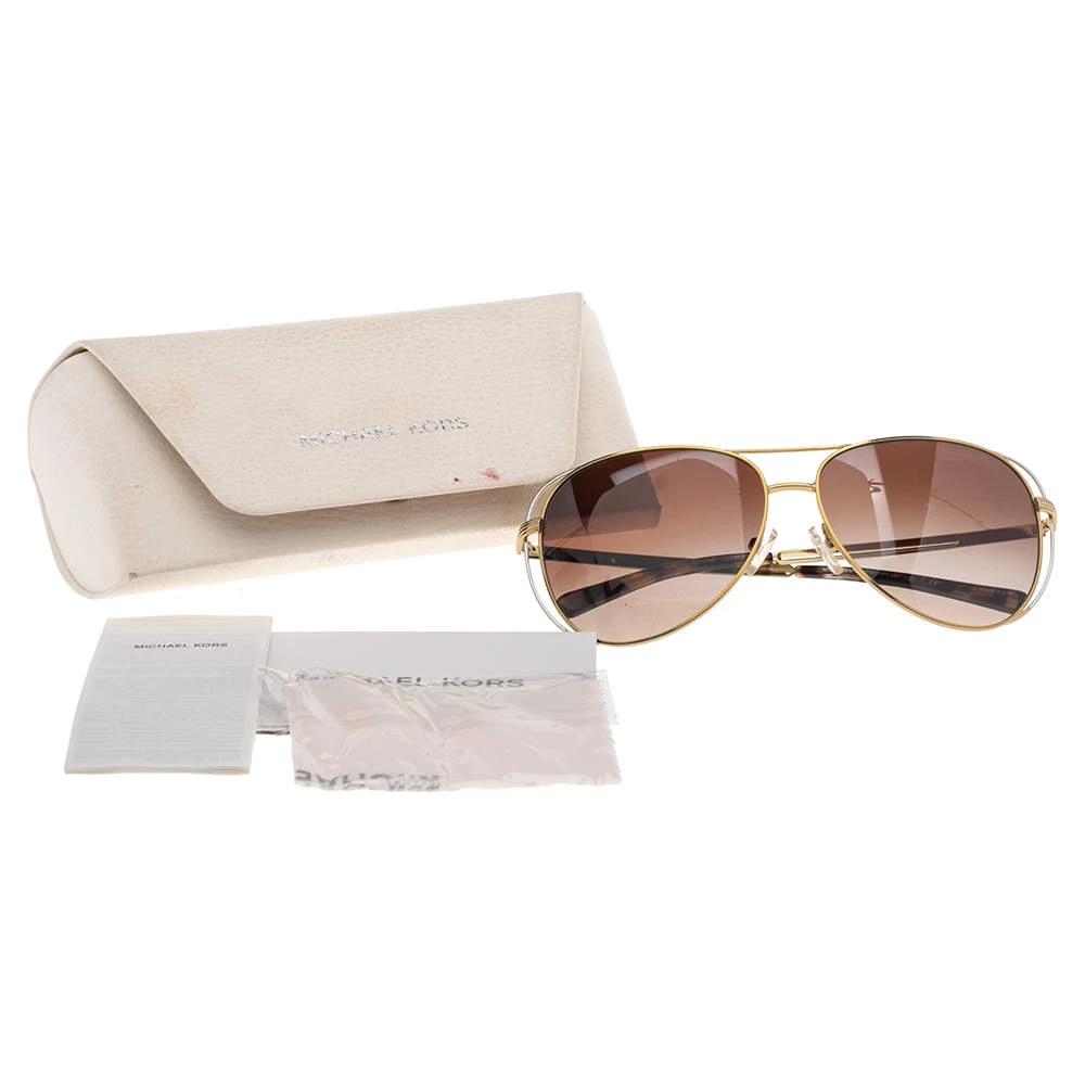 Michael Kors Gold Tone/Brown Gradient 119113 Aviator Sunglasses For Women - Image 7