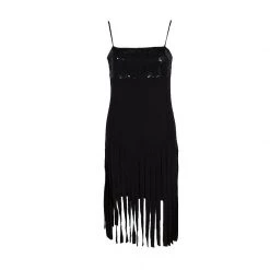 Michael Kors Black Sequin Embellished Fringe Bottom Sleeveless Dress S For Women
