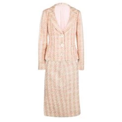 Michael Kors Pink Tweed Sequin Embellished Skirt Suit L For Women