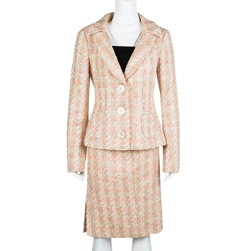 Michael Kors Pink Tweed Sequin Embellished Skirt Suit L For Women - Image 2