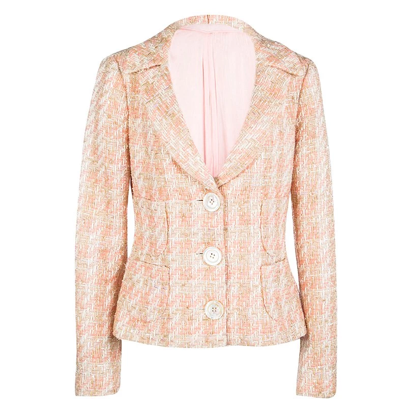 Michael Kors Pink Tweed Sequin Embellished Skirt Suit L For Women - Image 4