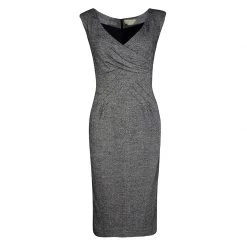 Michael Kors Monochrome Silk Wool Draped Neck Sleeveless Dress M For Women