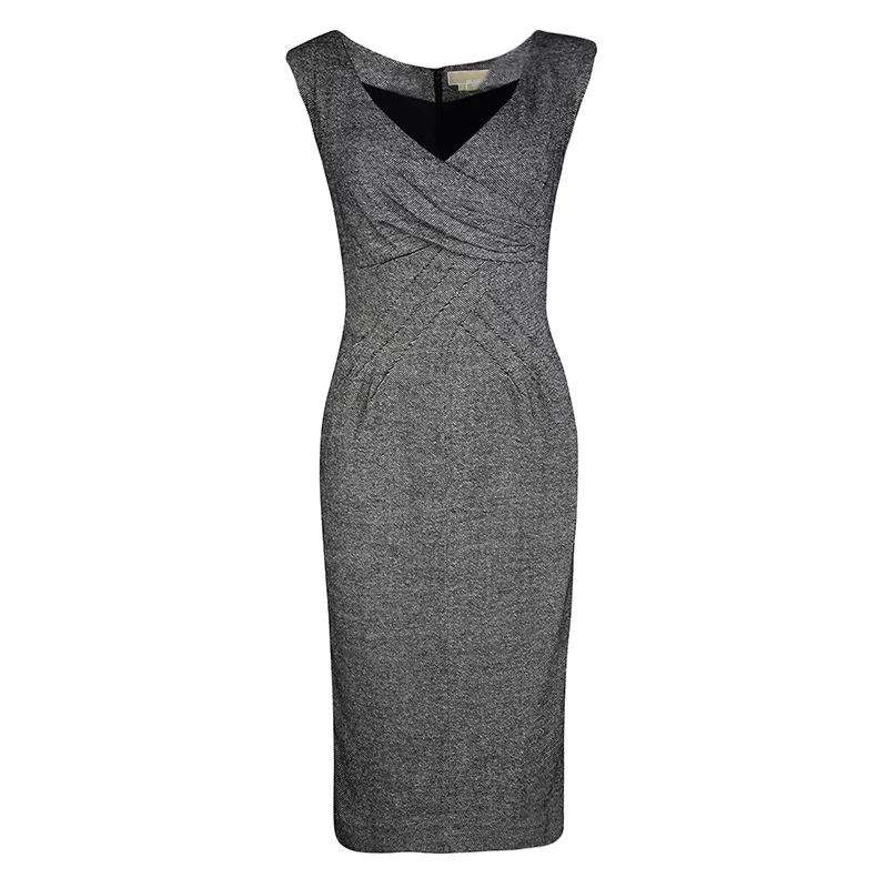 Michael Kors Monochrome Silk Wool Draped Neck Sleeveless Dress M For Women