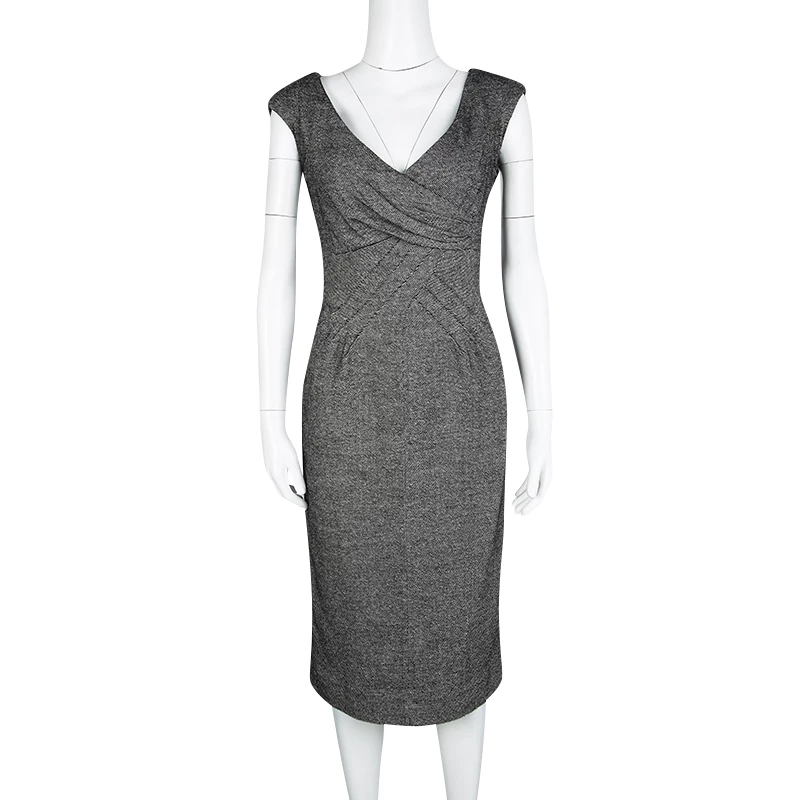 Michael Kors Monochrome Silk Wool Draped Neck Sleeveless Dress M For Women - Image 2