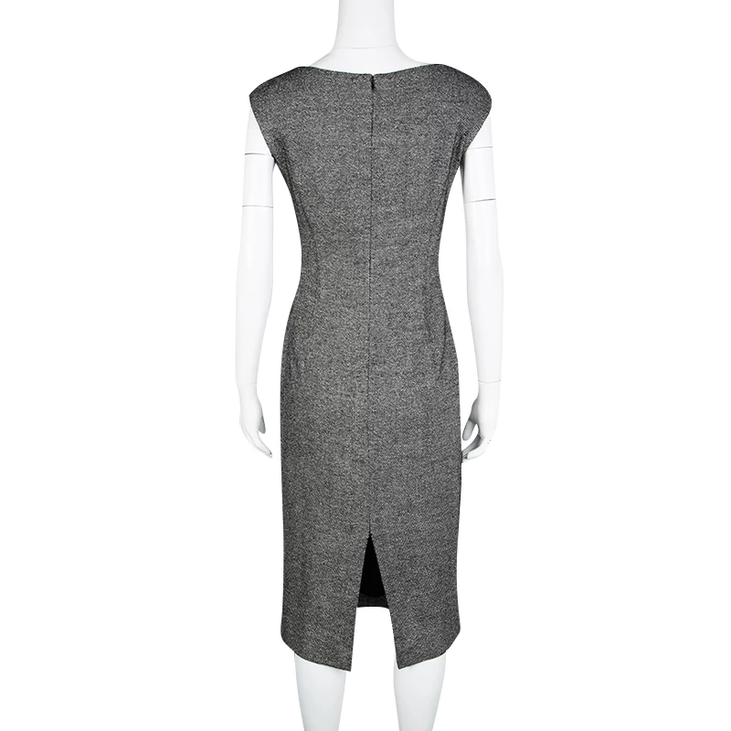 Michael Kors Monochrome Silk Wool Draped Neck Sleeveless Dress M For Women - Image 3