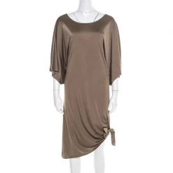 Michael Kors Truffle Brown Satin Tie Detail Dress L For Women