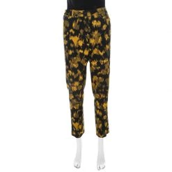 Michael Kors Black And Yellow Ikkat Print Wool Tapered Trousers M For Women