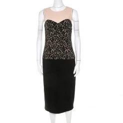 Michael Kors Black Lace Print Stretch Wool Crepe Dress M For Women