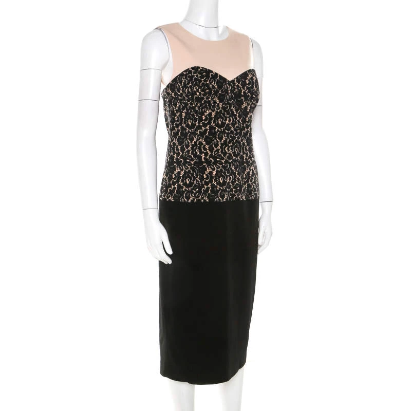 Michael Kors Black Lace Print Stretch Wool Crepe Dress M For Women - Image 2