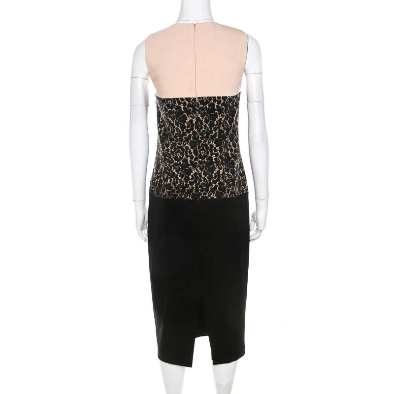 Michael Kors Black Lace Print Stretch Wool Crepe Dress M For Women - Image 3