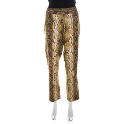 Michael Kors Multicolor Snakeskin Print Linen Stretch Straight Fit Trousers M For Women