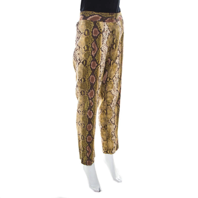Michael Kors Multicolor Snakeskin Print Linen Stretch Straight Fit Trousers M For Women - Image 2