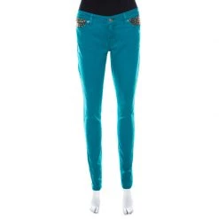 Michael Kors Turquoise Blue Denim Studded Pocket Detail Skinny Jeans S For Women