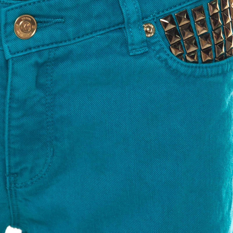 Michael Kors Turquoise Blue Denim Studded Pocket Detail Skinny Jeans S For Women - Image 4