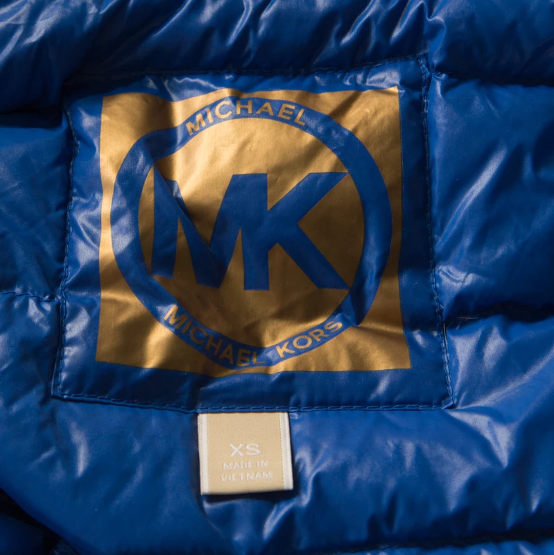 Michael Kors Blue Quilted Waist Belt Detail Hooded Jacket XS For Women - Image 6