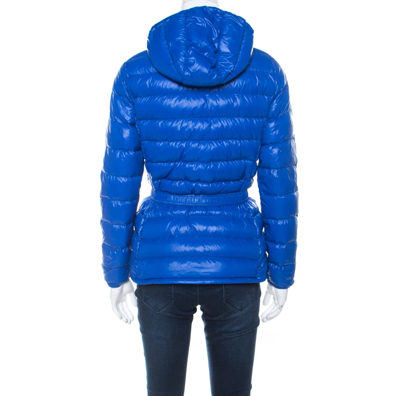 Michael Kors Blue Quilted Waist Belt Detail Hooded Jacket XS For Women - Image 3