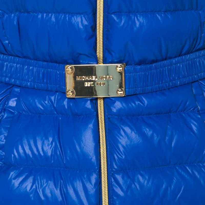 Michael Kors Blue Quilted Waist Belt Detail Hooded Jacket XS For Women - Image 4