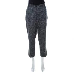 Michael Kors Dark Grey Chevron Print Stretch Wool Tapered Trousers XL For Women