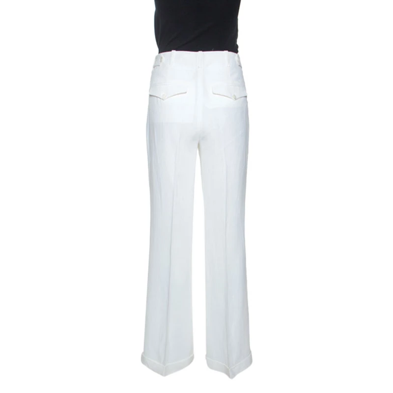 Michael Kors Optic White Linen Wide Leg Trousers S For Women - Image 3