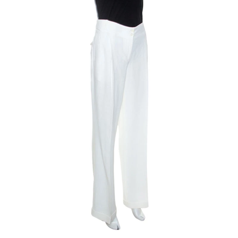 Michael Kors Optic White Linen Wide Leg Trousers S For Women - Image 2