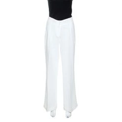 Michael Kors Optic White Linen Wide Leg Trousers S For Women