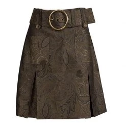 Michael Kors Gold Brocade Box Pleat Detail Belted Skirt M For Women