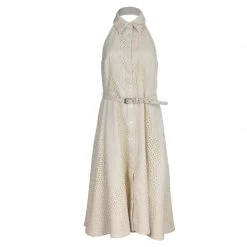 Michael Kors Beige Belted Eyelet Dress L For Women