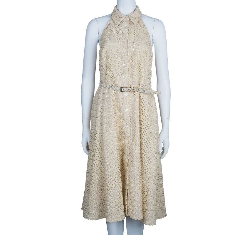 Michael Kors Beige Belted Eyelet Dress L For Women - Image 2