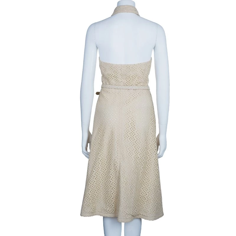 Michael Kors Beige Belted Eyelet Dress L For Women - Image 3
