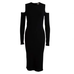 Michael Kors Black Knit Long Cut Sleeve Fitted Dress S For Women