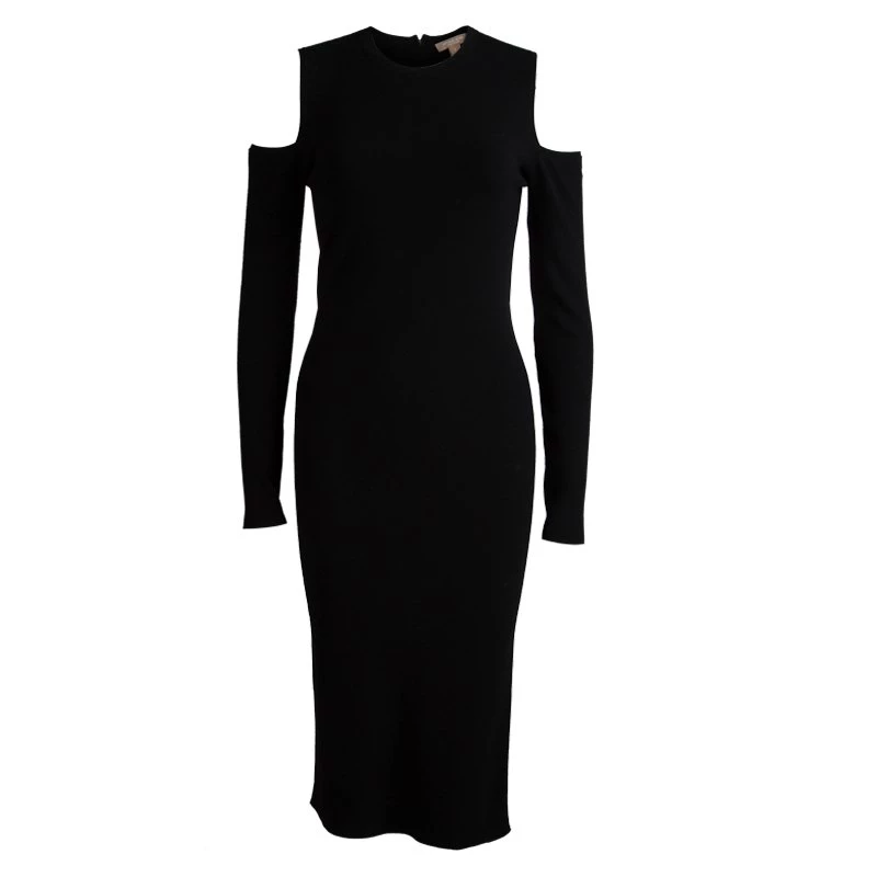 Michael Kors Black Knit Long Cut Sleeve Fitted Dress S For Women