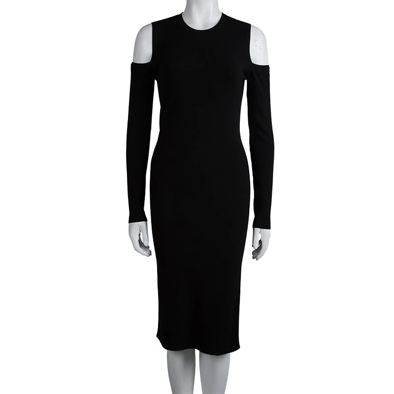 Michael Kors Black Knit Long Cut Sleeve Fitted Dress S For Women - Image 2