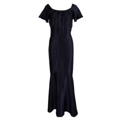 Michael Kors Navy Blue Satin Ruffle Detail Backless Maxi Dress S For Women
